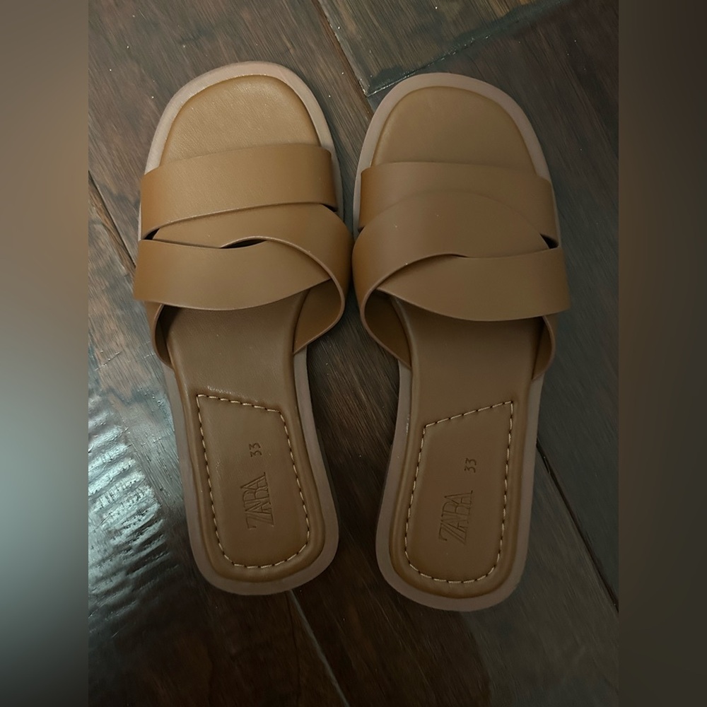 Zara Tan Minimalist Slide Sandals